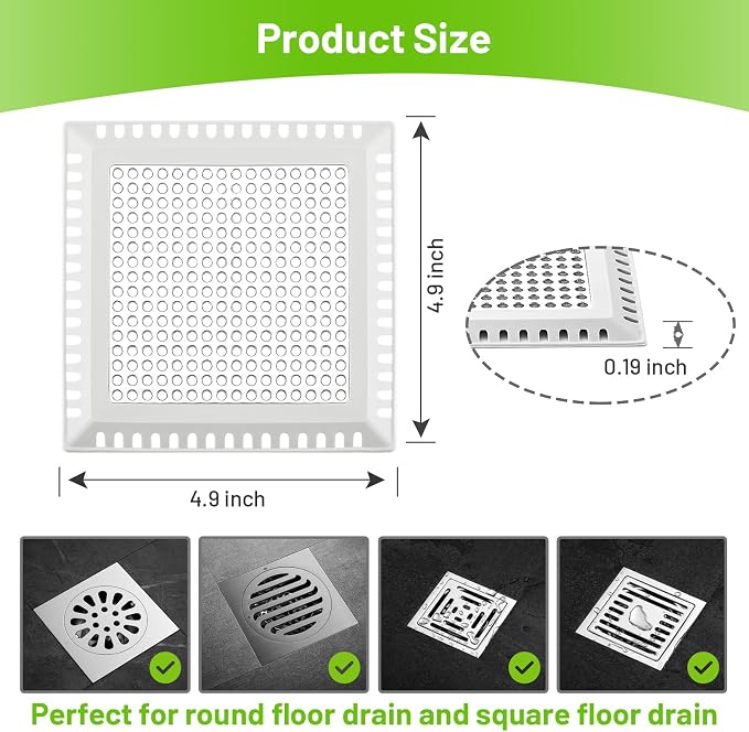 Aluvor Drain Hair Catcher,Shower Drain Cover Hair Catcher Shower Strainer | Square Shower Hair Drain Catcher for Bathroom Floor to Keep Away from Clogged Drain-No Rust!