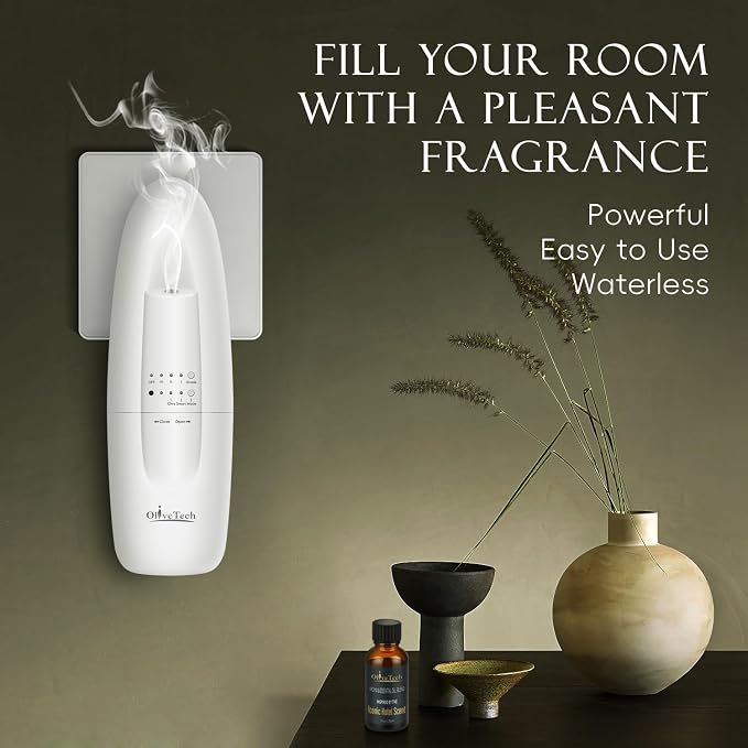 Plug in Scent Diffuser, OliveTech Waterless Essential Oil Diffuser, Cover Up to 500 Sq. Ft., Hotel Collection Diffuser, Aromatherapy Diffusers for Home, Office, 1 x 30ml Essential Oil Included