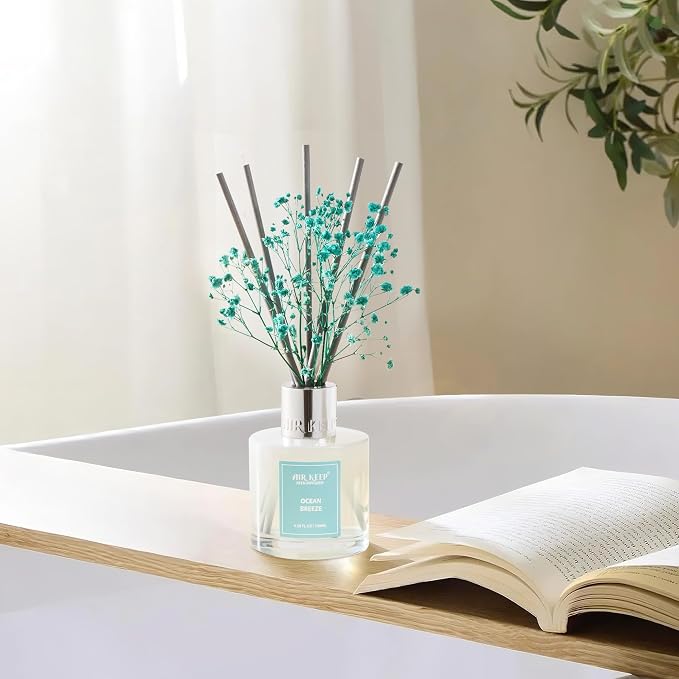 Reed Diffuser Set,3.38 fl oz (100 ml) - Ocean Breeze Oil Diffusers with 8 Reed Sticks, Home Fragrance Reed Diffuser for Bathroom Shelf Decor
