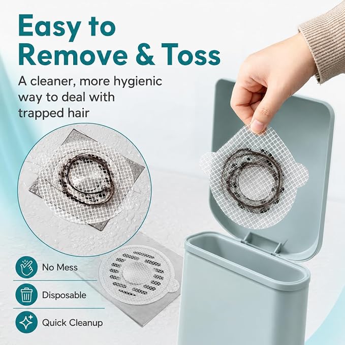 Disposable Drain Hair Catcher Mesh Stickers, Round & Square Shower Drain Covers for Hair, Adhesive Bathtub Sink Drain Protector, Disposable Hair Trap Strainer for Bathroom, Kitchen, Tub