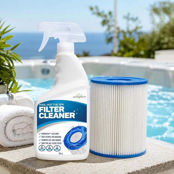 NOYATECH Pool Filter Cleaner Spray – No Soak Cartridge Cleaner for Hot Tub, Spa & Pool Filters – Removes Oil, Grease & Buildup Fast – Extends Filter Life – Gallon