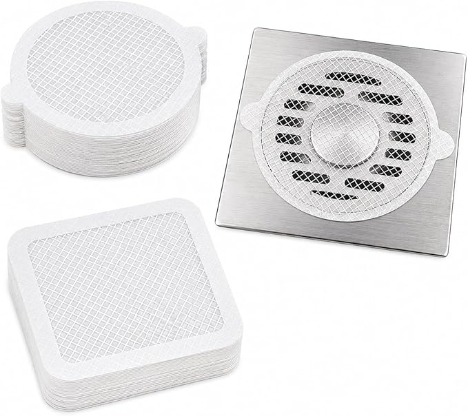 Disposable Drain Hair Catcher Mesh Stickers, Round & Square Shower Drain Covers for Hair, Adhesive Bathtub Sink Drain Protector, Disposable Hair Trap Strainer for Bathroom, Kitchen, Tub