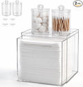 Anyoifax Disposable Face Towels Holder with 2 Pack Qtip Holders, Clear | Acrylic Box Bin Compatible with Clean Skin Club Clean Towelettesl XL Bathroom Counter Storage with Drawer