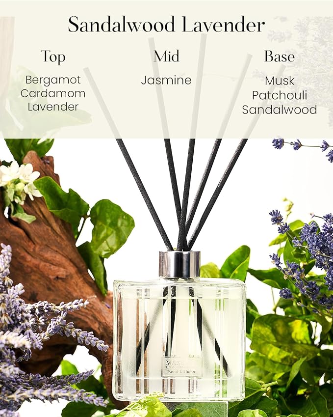 M&SENSE Reed Diffuser, Sandalwood Lavender, 7.04 oz Natural Essential Oil | Non-Toxic Organic, Long-Lasting Fragrance, Ideal for Living Room, Bedroom, Gifts for Women