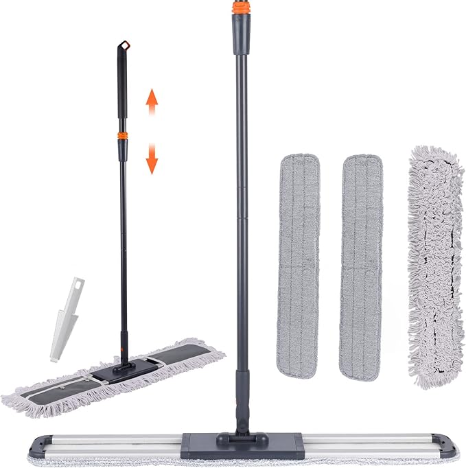 36 inch Microfiber Mop Heavy Duty Flat Dust Mop for Cleaning Floors | Deep Cleaning for Hardwood Tile Laminate Includes 3 Reusable Washable Pads and Adjustable Long Handle