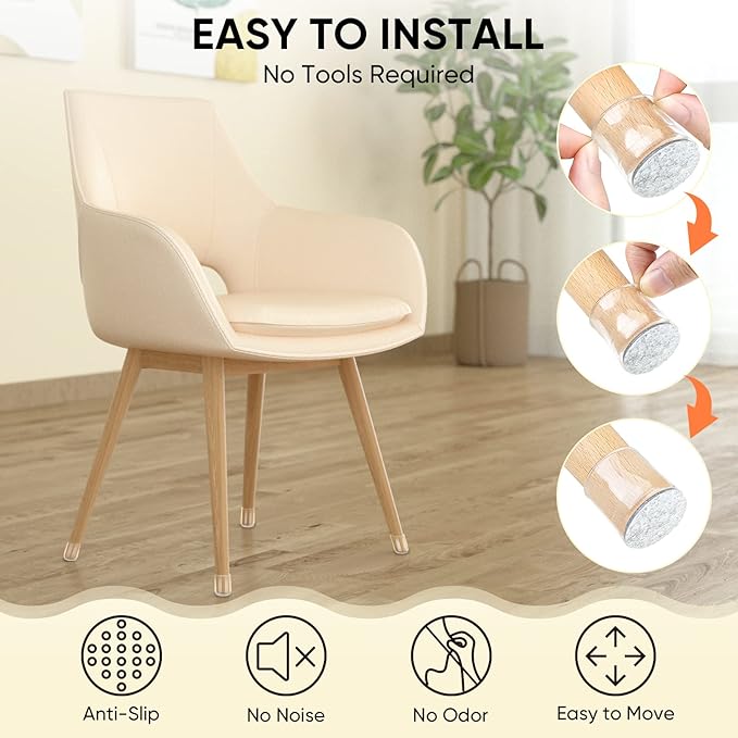 BALEINE 24 Pack Silicone Chair Leg Floor Protectors, Stool Leg Protectors Cap, Non-Slip Chair Leg Caps for Hardwood Floors (Clear & Large, 24 Pack)