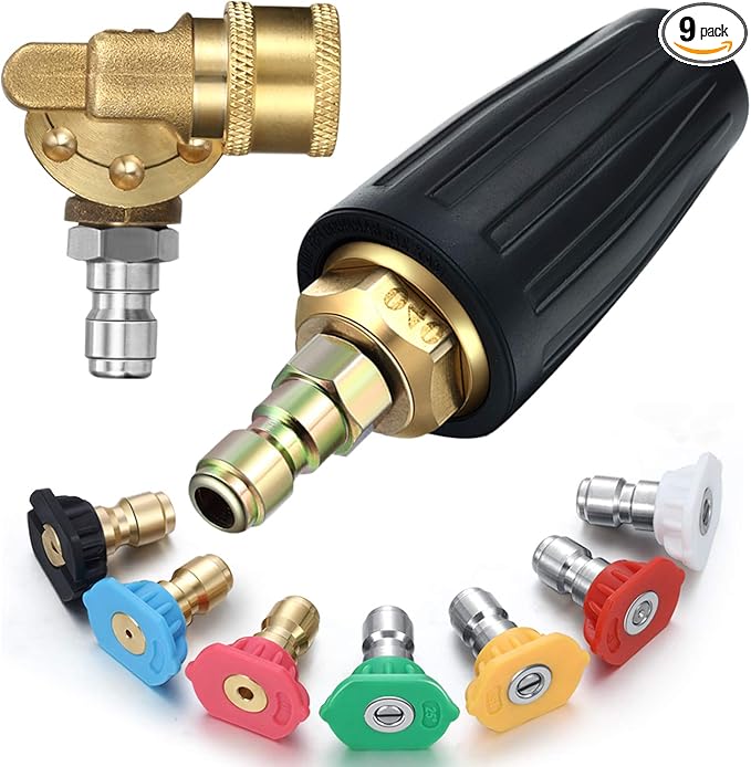 Mudder 4000 Psi Turbo Nozzle Pressure Washer Tips with 1/4 Quick Connector 4500 Psi Pivoting Coupler and 7 Pcs Spray Nozzle Tips Kit Power Rotating Multiple Degrees
