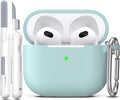 R-fun Compatible with AirPods 3 Case Cover, Silicone Protective Accessories Skin with Keychain Compatible with Apple AirPod 3rd Generation 2021 for Women Men Girls Boys,Front LED Visible,Turquoise