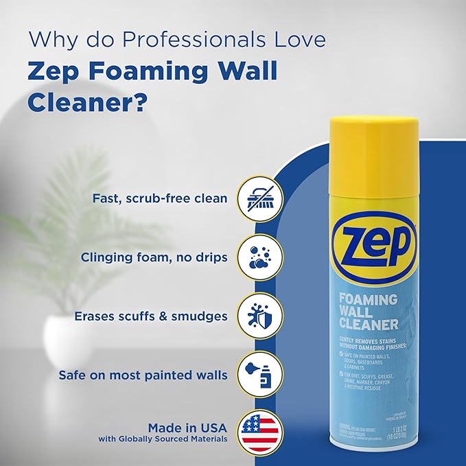 Zep ZUFWC18 Foaming Wall Cleaner, 18 oz, Clear | Removes Stains Without Damaging Finishes