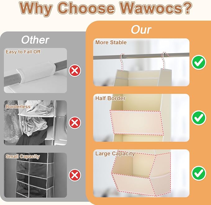 Hanging Closet Organizers and Storage for Kids Room Organization, 3 Tiers | Hanging Closet Shelves for Underwear Swimsuit Storage, Hanging RV Closet Organizers and Storage Camper Closet Organizer Beige