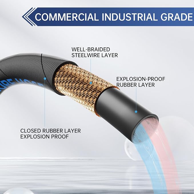 3/8'' Pressure Washer Hose 25FT, Kink Resistant High Tensile Wire Braided Power Washer Hose for Hot and Cold Water with 2 Pcs M22-14mm 3/8" Quick Connect Kit, 5200PSI Commercial Industrial Grade
