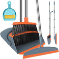 Broom and Dustpan Combo Set, 52" Long Handle with Squeegee & Mini Set | Orange Complete Cleaning Kit, Floor Squeegee for Wet & Dry Messes, Built-in Comb Dustpan, Mini Broom Set，for Home & Pet Areas