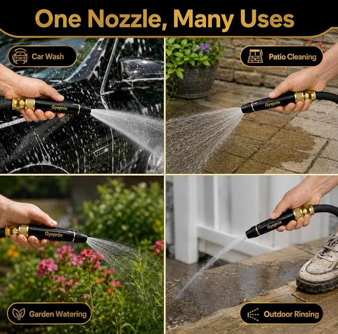 High Pressure Water Hose Nozzle for Garden Hose, Upgraded All Metal Jet Power Washer Nozzle, Heavy Duty Twist Adjustable Spray Nozzle for Car Wash, Patio, Lawn, Driveway and Outdoor Cleaning
