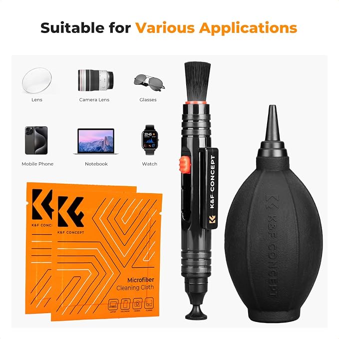 K&F CONCEPT 4 in 1 Camera Lens Cleaning Kit for Photography Beginner | Strong Blower, Multi Pen,Washable Reusable Microfiber Cloth, Precision Dust Removal,for Nikon Sony Canon DSLR Camera,MK06