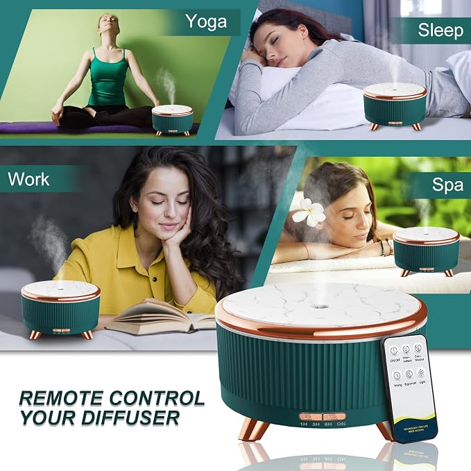 Diffusers for Essential Oils Large Room, 500ml Aromatherapy Diffuser Cool Mist Humidifier with Remote Control,7 Colors Lights & 5 Mist Mode Waterless Auto Off for Women Office Home