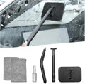 Car Windshield Cleaning Tool, Vehicle Window Glass Cleaner with 2 Reusable Microfiber Pads & Extendable Handle, Automotive Interior Windscreen Wash Kit, Universal for Most Vehicles