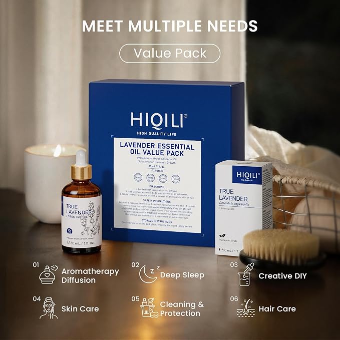 HIQILI Lavender Essential Oil Set, Bulk Wholesale for Business | Hotels Salons & Studios, Calming Scent Promotes Relaxation & Sleep, Holiday Gifts Craft Making & Home Use -1 fl oz (12 Pack)