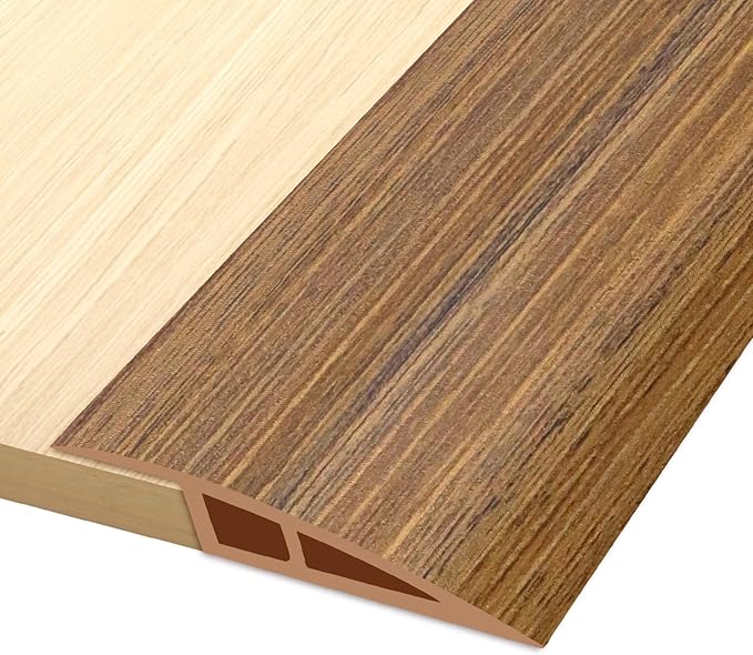 Vinyl Door Threshold Flooring Transition Strip Self Adhesive Carpet Edging Strip for Laminate Doorway Edge Threshold from 1/5" to 2/5" (Light Brown Wood Grain, 6.6 Ft)
