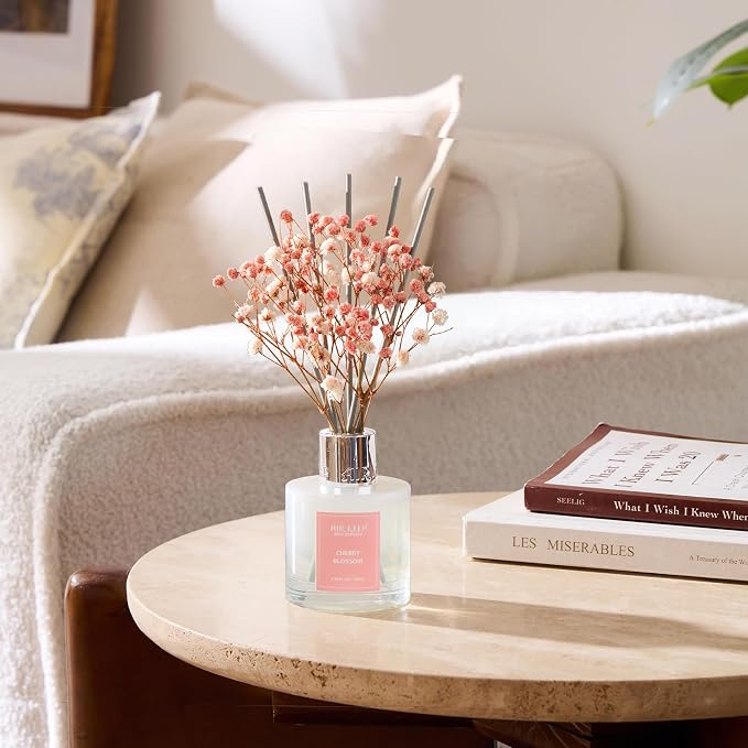 Reed Diffuser Set, 3.38 fl oz (100 ml) - Cherry Blossom Oil Diffusers with 8 Reed Sticks, Home Fragrance Reed Diffuser for Bathroom Shelf Decor