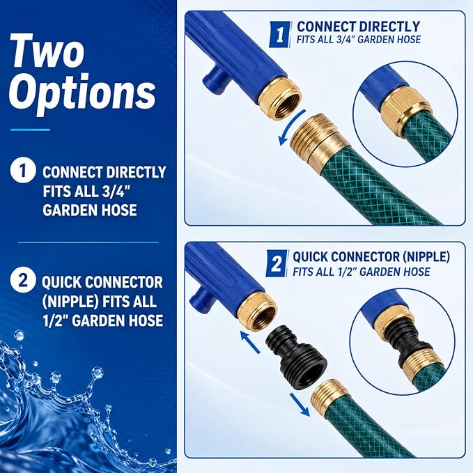 High Pressure Hose Nozzle, 2‑in‑1 Metal Water Jet Nozzle, High Pressure Power Washer Wand with 2 Different Tips, Quick Connectors for Cars, Patios, Decks & Outdoor Cleaning (Blue)