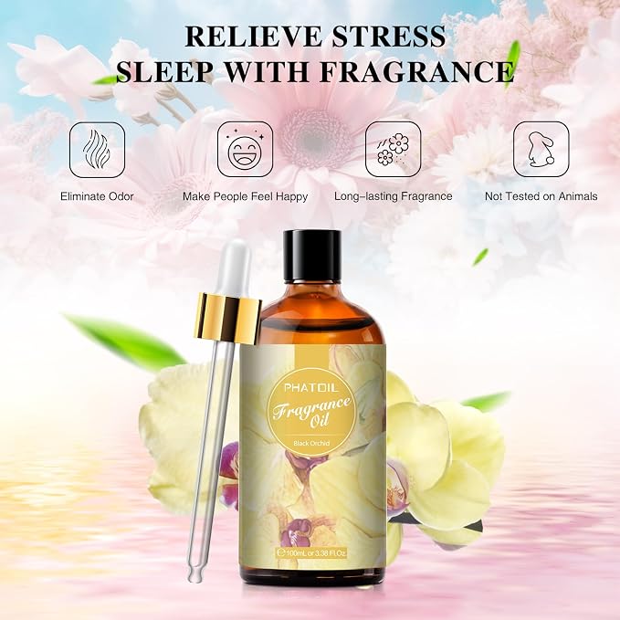 PHATOIL Black Orchid Fragrance Oil for Diffuser Aromatherapy 3.38FL.OZ | Long Lasting Scented Oils For Humidifier, Air Freshener, DIY Soap Candle, Scent Project Making, Aroma Oil for Home Freshening