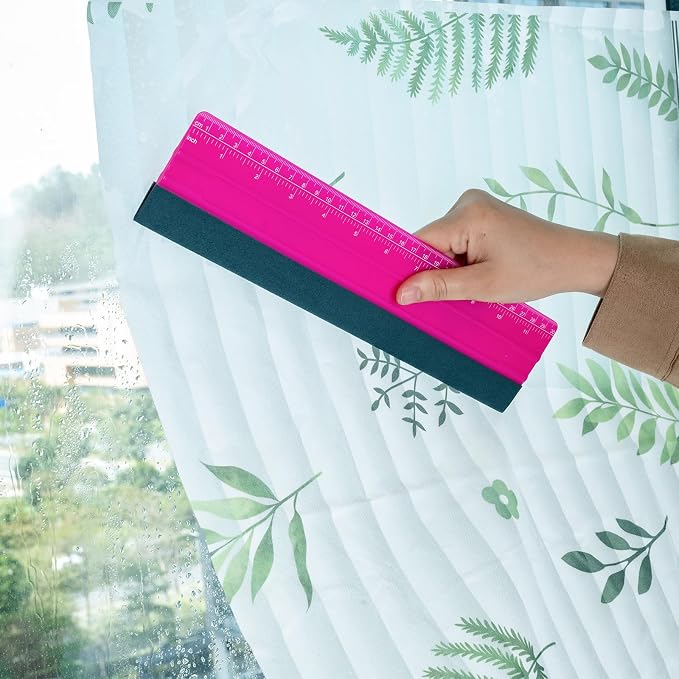 FOSHIO Professional Squeegee for Vinyl, Decals, Sticker Paper, Wallpaper, Window Film, Craft, Suede Felt Squeegee Smoothing Tool with Ruler, Pink (12 inches)