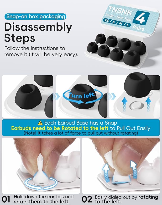 4 Pairs Replacement Ear Tips for AirPods Pro 1st /2nd(Black) | with Noise Reduction Hole,Built-in dust Guard Screen Silicone Ear Tips with Cleaning Pen