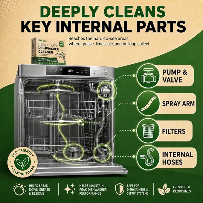 Renuv® Dishwasher Cleaner + Coffee Maker Cleaner Bundle, 12 Tablets Each | Heavy Duty Kitchen Appliance, Deep Cleaning, Descaling and Deodorizing