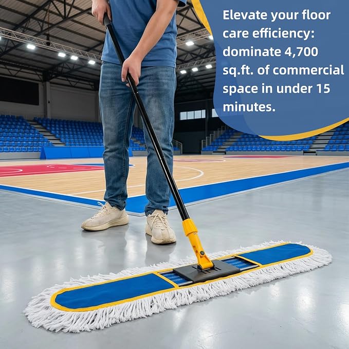 36" Commercial Dust Mop for Floor Cleaning, Heavy Duty Industrial Dry Dust Mop with 2 Mop Pads & 59" Long Handle, Professional Janitorial Cleaning Supplies for Home, Garage, Hotel, School, Gym