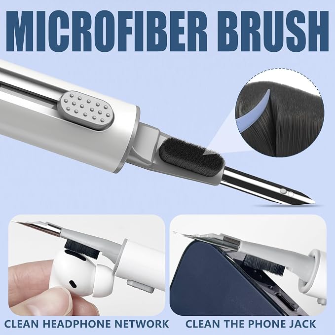 Inesore Multi Cleaning Kit for AirPods & All Bluetooth Earbuds (White) | 3-in-1 Design with Brush,Sponge & Metal Tip, Airpod Cleaning, Phone Cleaner, Earbud Cleaning, Electronic Device Cleaning Tool