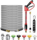 Pressure Washer Gun and Hose Kit, 4800PSI Steel-Braided & Durable - Flexible & Kink-Resistant Power Washer Hose 100 FT with 3/8" Swivel Quick Connector and M22 14mm Adapters Replacement