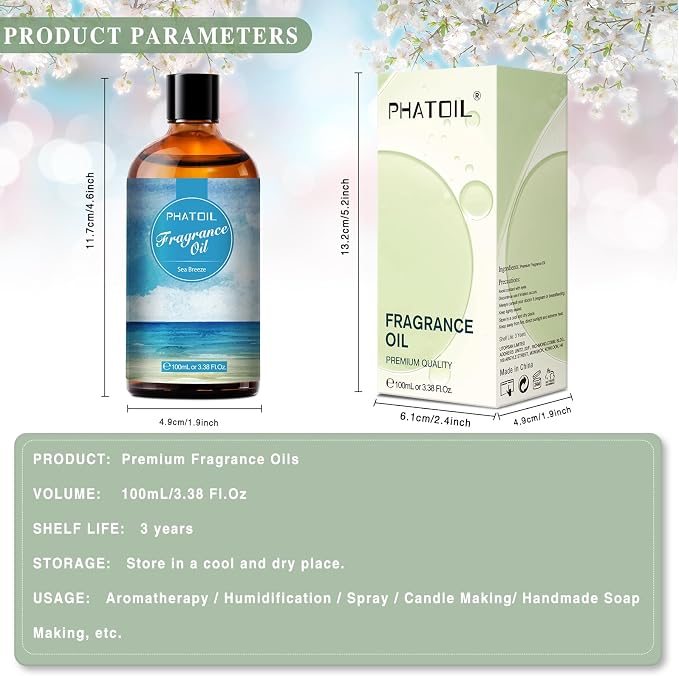 PHATOIL Sea Breeze Fragrance Oil for Diffuser Aromatherapy 3.38FL.OZ | Long Lasting Scented Oils For Humidifier, Air Freshener, DIY Soap Candle, Scent Project Making, Aroma Oil for Home Freshening