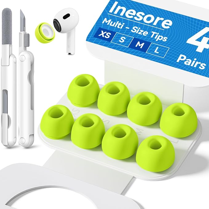 Inesore 4 Pairs Replacement Ear Tips for AirPods Pro 2nd/1st (Fluorescent Green)