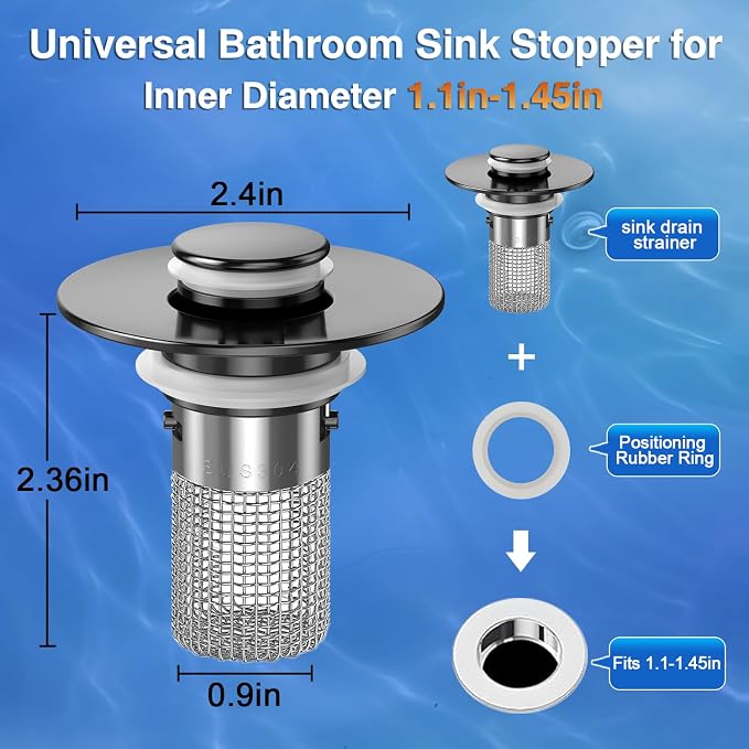 Bathroom Sink Drain Strainer,(2PCS) Pop-up Sink Drain Strainer with Removable Stainless Steel Strainer Basket Hair Catcher, Bathroom Sink Strainer for Bathroom Sink Stopper Replacement