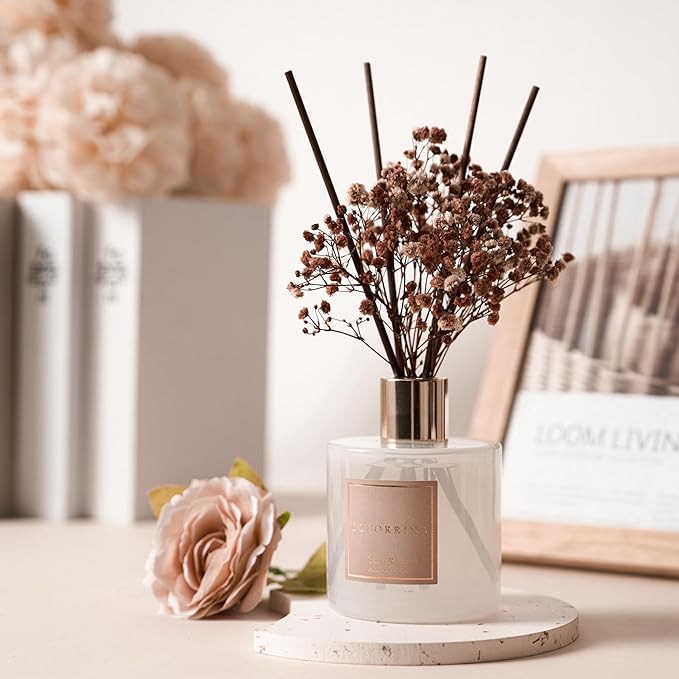 Reed Diffuser Sets- Satin Rose Scented Diffuser with Sticks Home Fragrance Reed Diffuser for Bathroom Shelf Decor