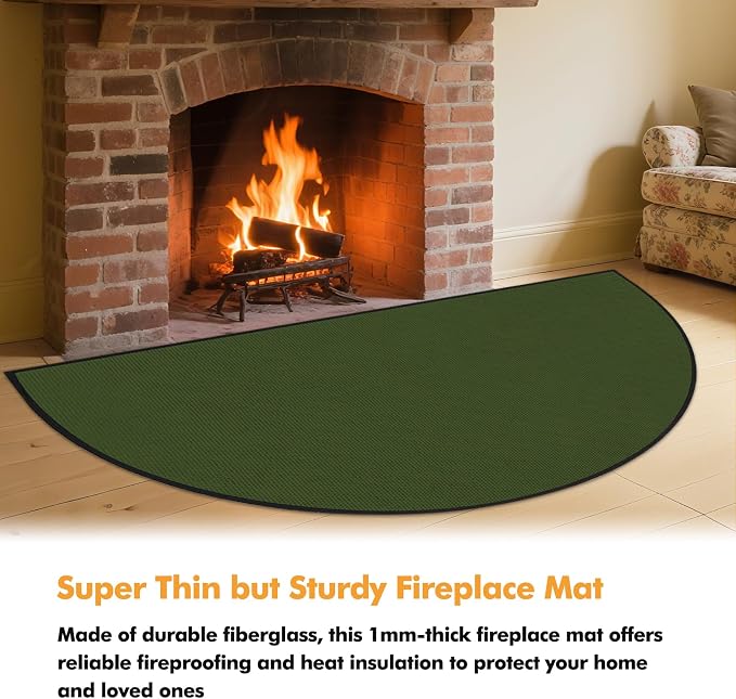TOHONFOO Fireplace Mat for Home Protection, 4' x 2'4" x 0.04'', Green | 1800°F fireplace rugs fireproof, fiberglass hearth rugs for fireplaces fire resistant protect against embers, easy to clean