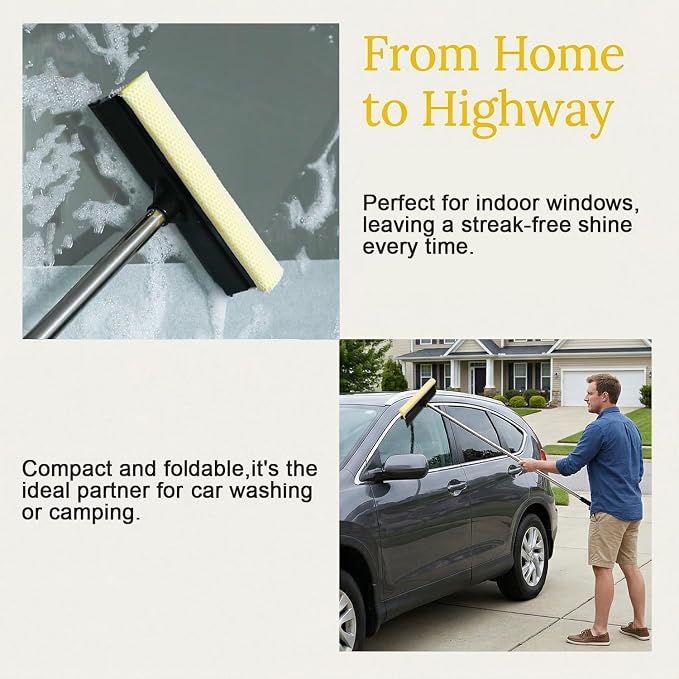 Car Wash Kit with 10 L Bucket, 56-Inch Windshield Squeegee | Squeegee & 10L Collapsible Bucket