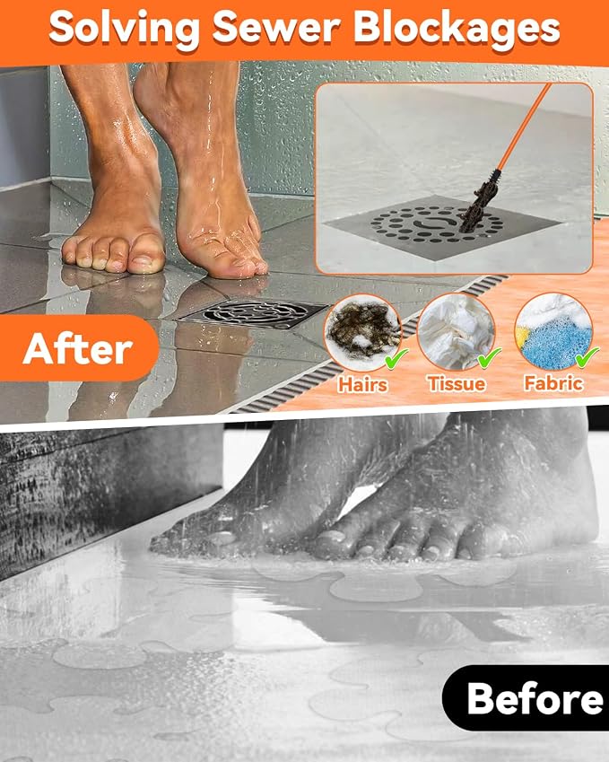 32 Inch Anti-break Metal Drain Snake, Hair Clog Remover, Cleaner Tool | Nylon Coating Sink Snake Drain Cleaner Hair Catcher Remover for Shower Bathroom Sink Tub
