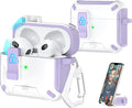 for AirPods 3 Case with Lock Phone Stand Magnetic Lid, Pur+White | Compatible with Apple AirPods 3rd Generation (2019) Case with Cleaner Kit & Carabiner, Powerful Drop Protection
