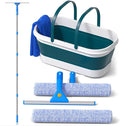 Professional Window Glass Cleaning Kit with 14" Window Squeegee & 15" Scrubber, 3 Gallon Collapsible Bucket, 76 Inch Spliced Pole Complete Glass Washing Tools for Indoor Outdoor Home Car Cleaning