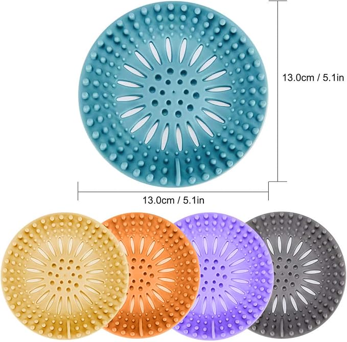 Gotega 5 Pack Drain Hair Catcher for Bathroom Tub Shower and Sink | Shower drain covers protector, flexible TPR material, multiple colors, hair trap garbage disposal parts, easy to clean