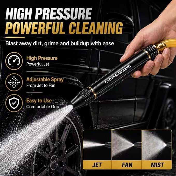 Heavy Duty Adjustable High Pressure Hose Nozzle with Connector Set Power Washer Spray Gun with 3 Spray Modes High Pressure Water Jet Sprayer for Car Wash Yard Patio Garden Outdoor Cleaning(1pc)