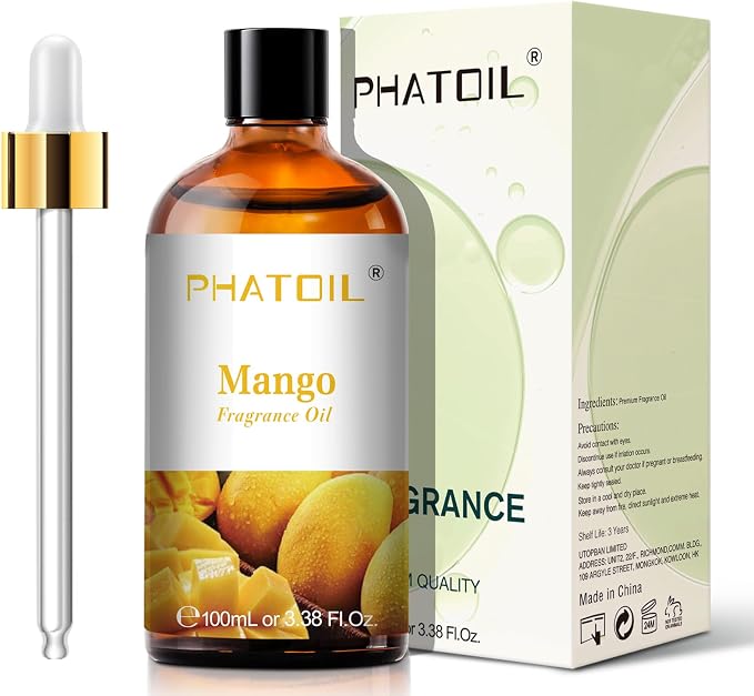 PHATOIL Mango Fragrance Oil for Diffuser Aromatherapy 3.38FL.OZ | Long Lasting Scented Oils For Humidifier, Air Freshener, DIY Soap Candle, Scent Project Making, Aroma Oil for Home Freshening
