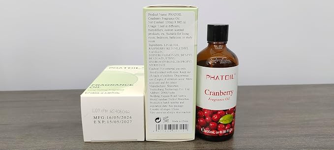 PHATOIL Cranberry Fragrance Oil for Diffuser Aromatherapy 3.38FL.OZ | Long Lasting Scented Oils For Humidifier, Air Freshener, DIY Soap Candle, Scent Project Making, Aroma Oil for Home Freshening