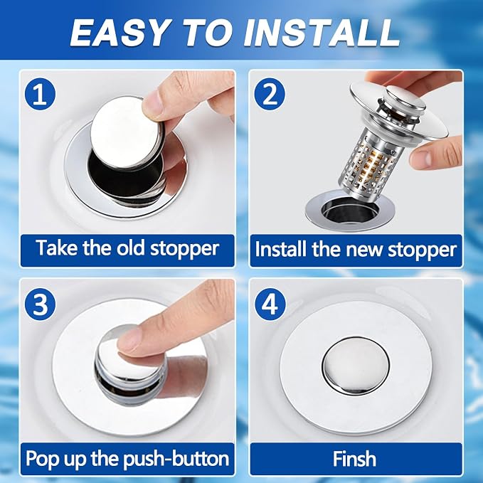 Sink Stopper Bathroom Drain, Pop-up Sink Drain Strainer with Removable Stainless Steel Strainer Basket Hair Catcher, Bathroom Sink Strainer for Bathroom Sink Stopper (1PCS)