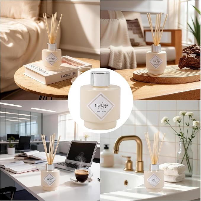 Bamboo White Tea Reed Diffuser Set,3.38 fl.oz(100ml) | Oil Diffuser with 6 Reed Sticks,Long-Lasting Home Fragrance for Living Room,Bedroom,Bathroom,Office