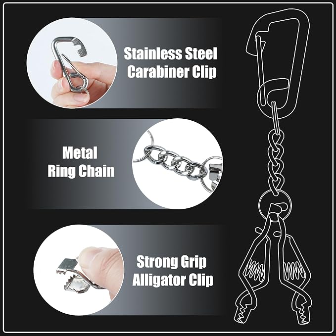 KUNN Glove Clip Stainless Steel Carabiner with Double-End Alligator Clip for Work Gloves, Glove Holder for Wall Mount