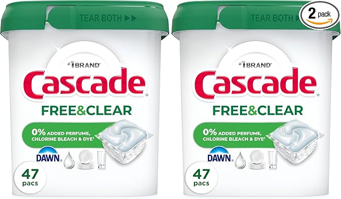 Cascade Free & Clear Dishwasher Pods, Dishwasher Detergent, Dish Detergent Soap, Unscented, 47ct (Pack of 2)