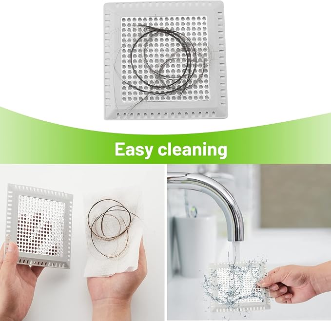 Aluvor Drain Hair Catcher,Shower Drain Cover Hair Catcher Shower Strainer | Square Shower Hair Drain Catcher for Bathroom Floor to Keep Away from Clogged Drain-No Rust!