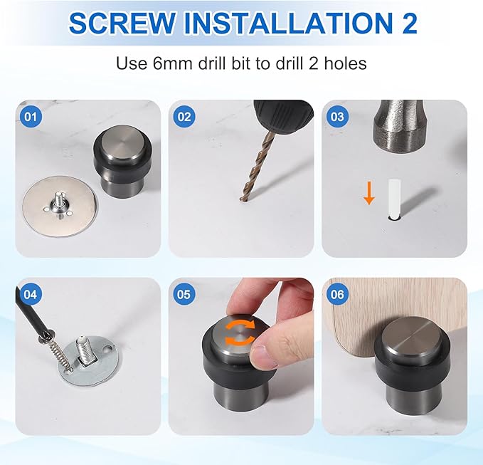 PATIKIL 2Set Round Door Stoppers, 80mm Stainless Steel Door Stop Doorstop Wedge Metal Cylinder Self Adhesive with Screw for Bottom of Door Floor Inside, Gray